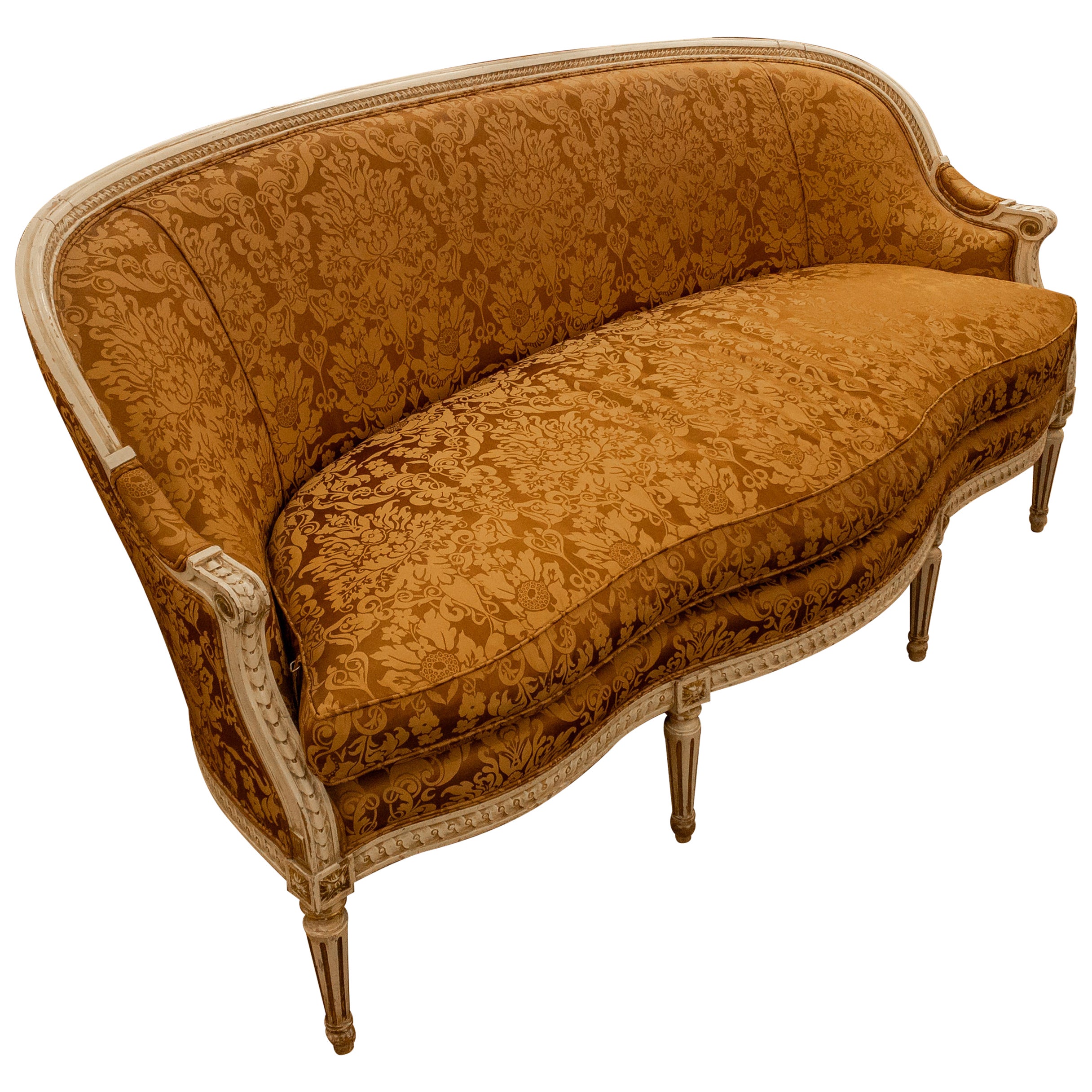 Bemaltes Sofa im Louis-XVI-Stil des 19. Jahrhunderts, neu gepolstert
