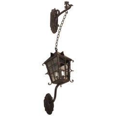 Vintage Montilla Wrought Iron Lantern with Chained Wall Mount