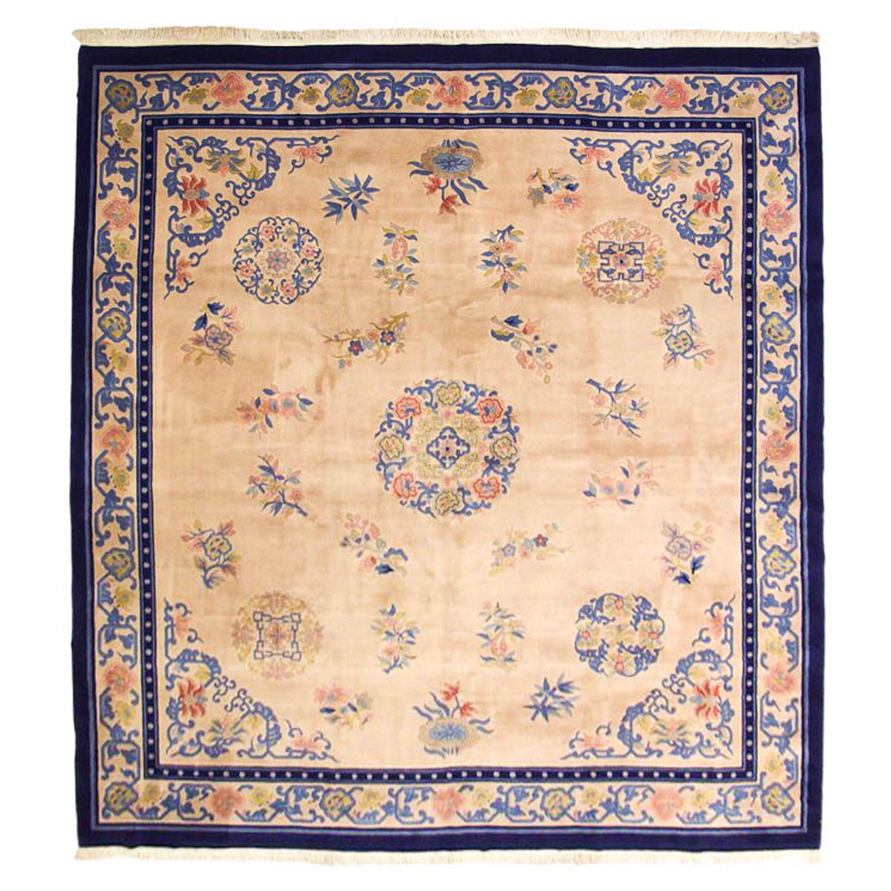 Vintage Japanese Peking Design Square Carpet For Sale