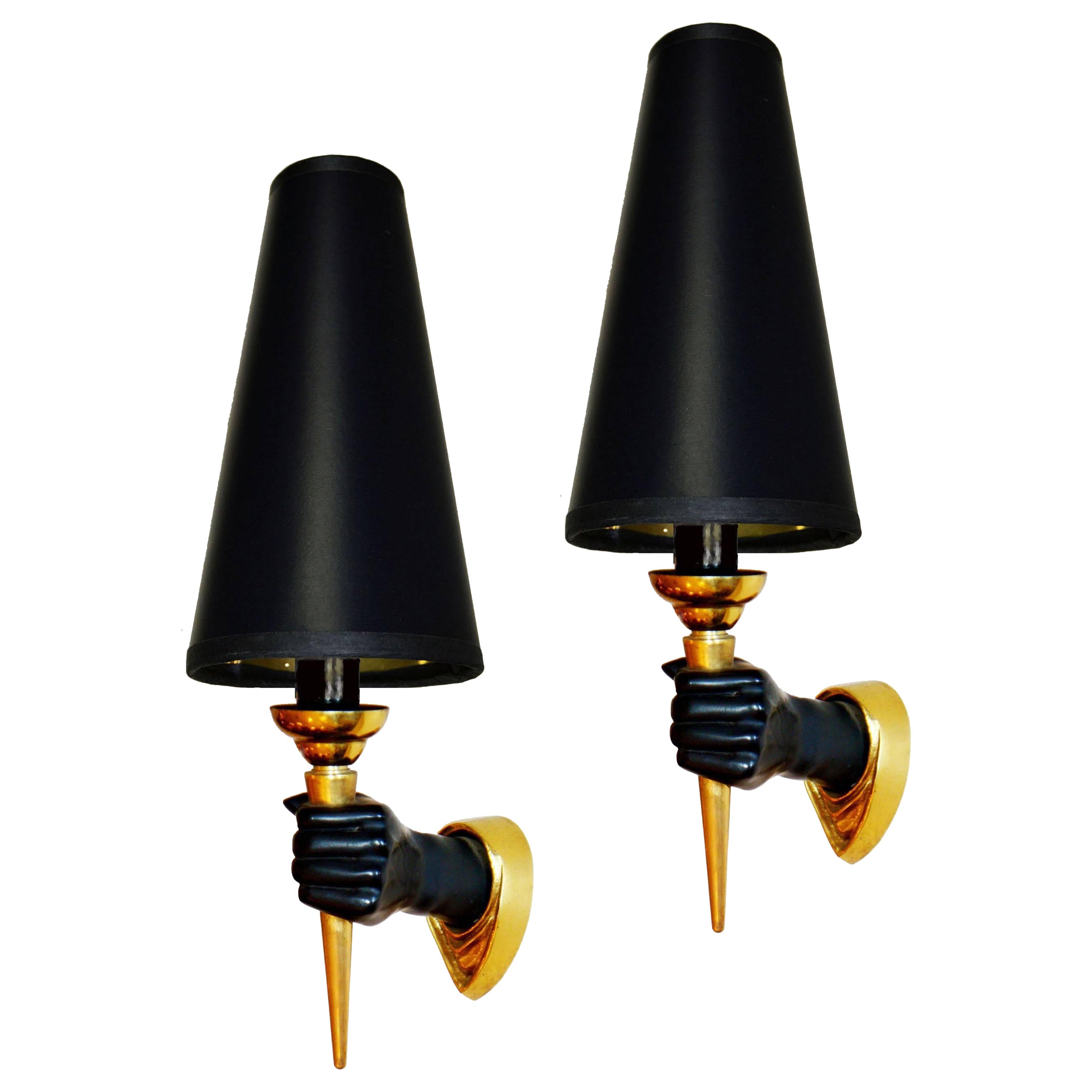 Pair of  Bronze and Brass Arbus Sconces For Sale