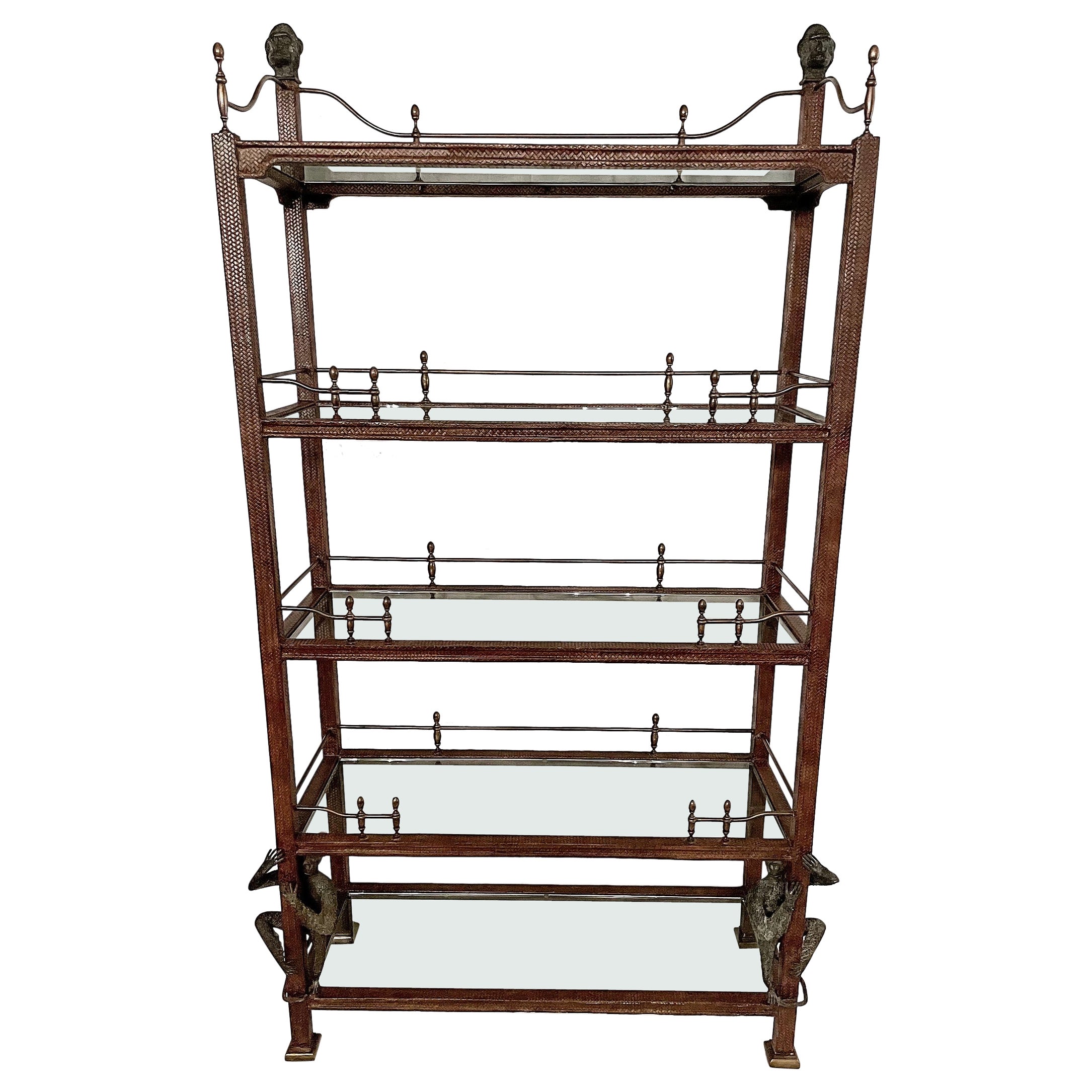 Maitland - Smith Regency Bücherregal 5 Regal Etagere Leder mit Messingleisten Finia