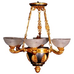 19th Century French Bronze Ormolu Mounted / Patinated Empire Style Chandelier