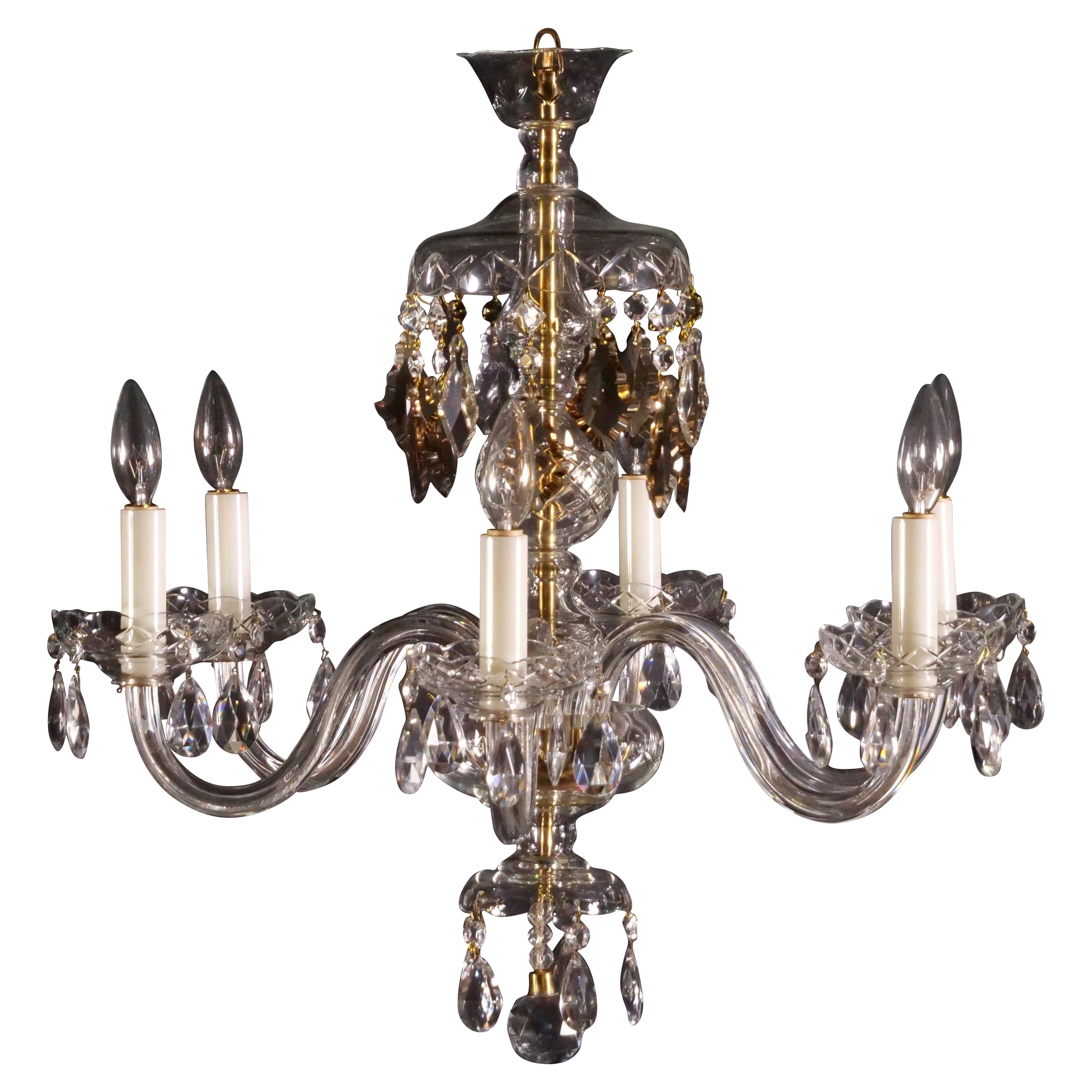 Antique Amber / Clear Cut Crystal Six-Light Chandelier For Sale
