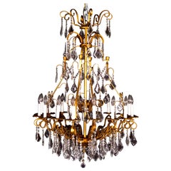 Impressive Italian Gilt Brass Frame Sixteen Light Cut Crystal Chandelier