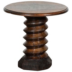 Vintage MidC French Elm Corkscrew Pedestal Table
