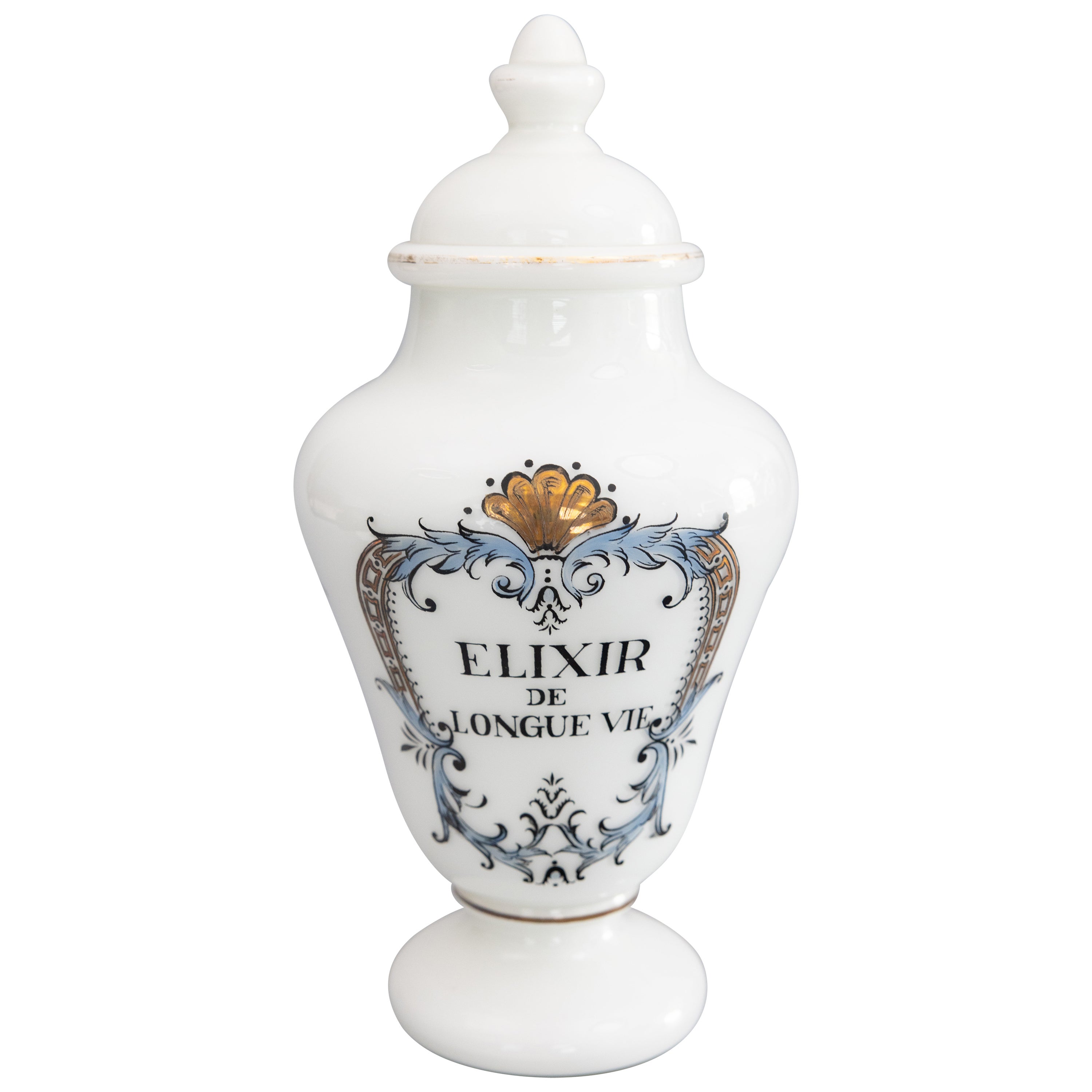 Antique French White Glass Lidded Apothecary Jar For Sale