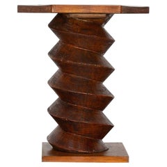 Vintage MidC French Elm Corkscrew Pedestal Table
