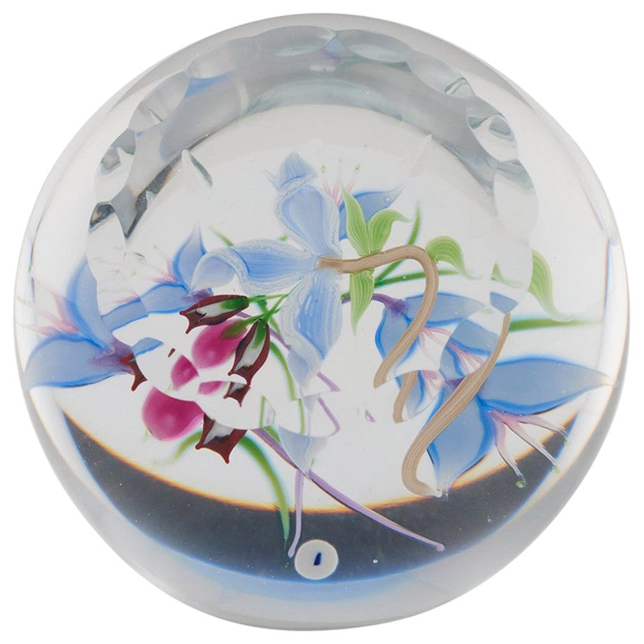 A Caithness Whitefriars Allan Scott Orchids Lampwork Paperweight 1990 For Sale