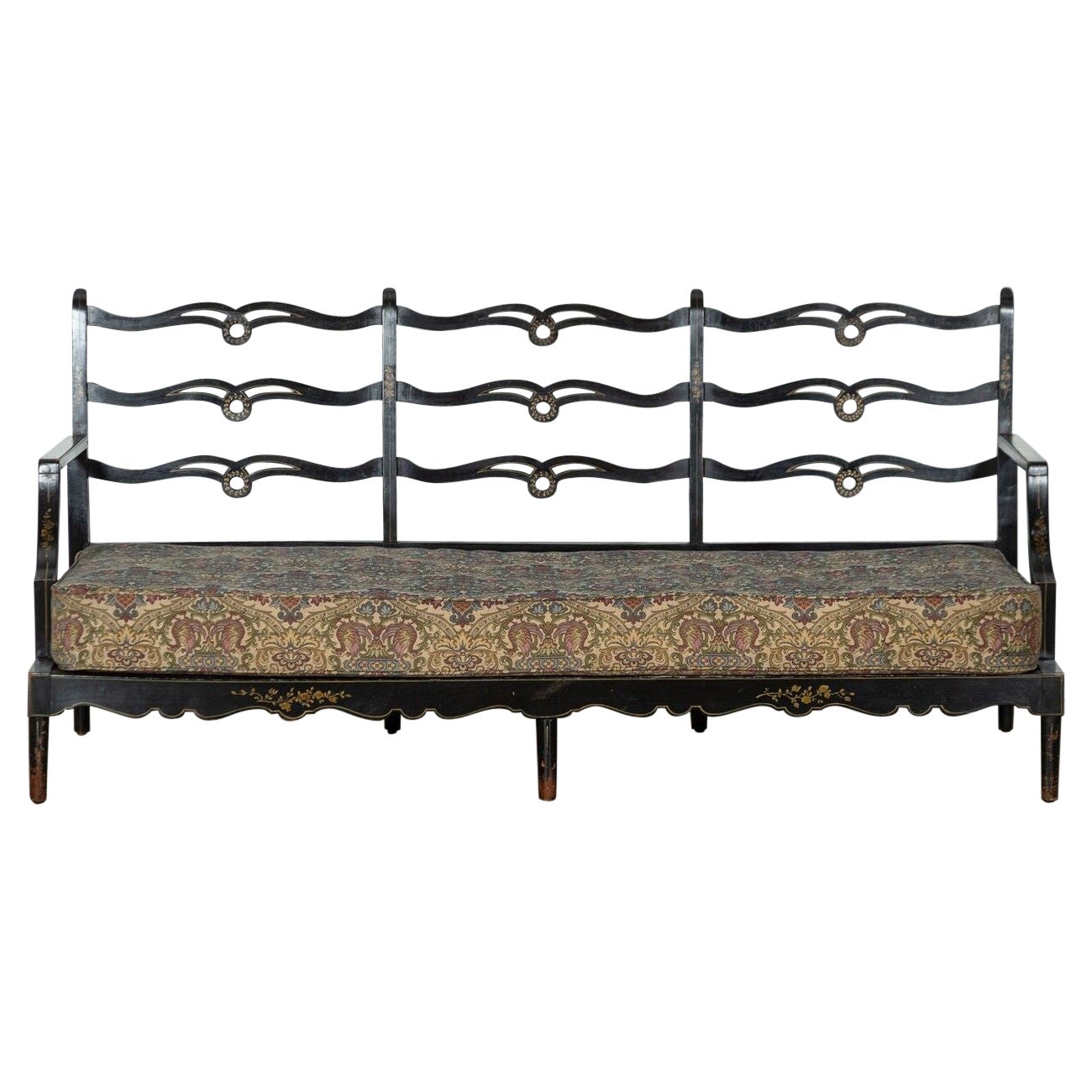 George III Style Sprung Ebonised Oak Parcel Gilt Sofa For Sale