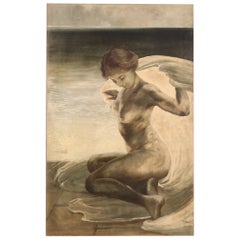20th Century Oil on Canvas Italian Female Nude Painting, 1920