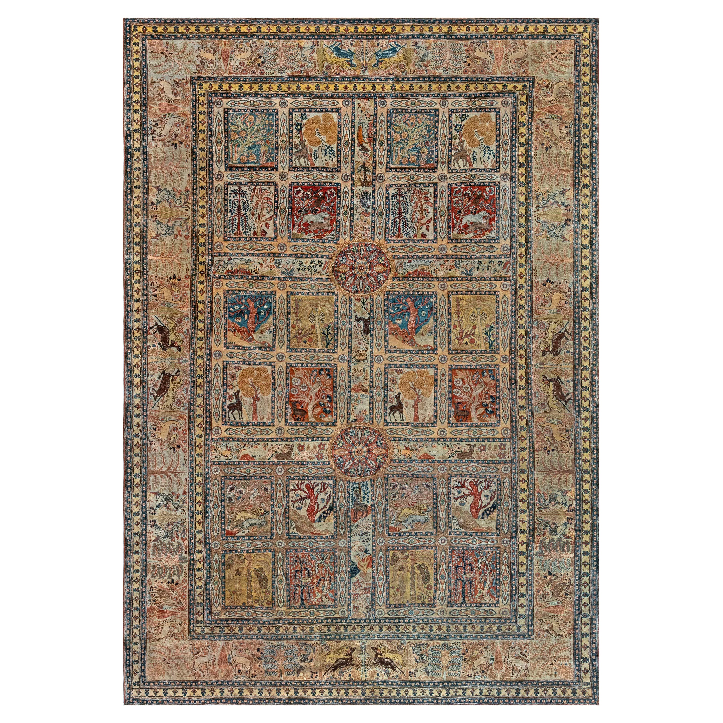 Antique Persian Tabriz Handmade Wool Rug For Sale