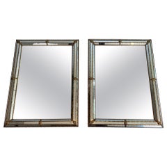 Pair of Rectangular Multi-Facets Mirrors with Brass Garlands