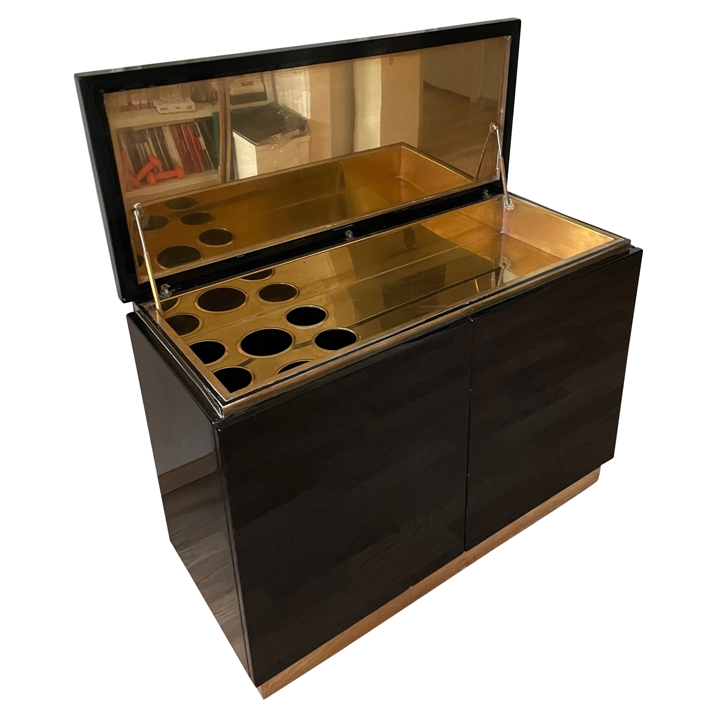 Black and Gold Dry Bar by Jean- Claude Mahey, France 1975. For Sale