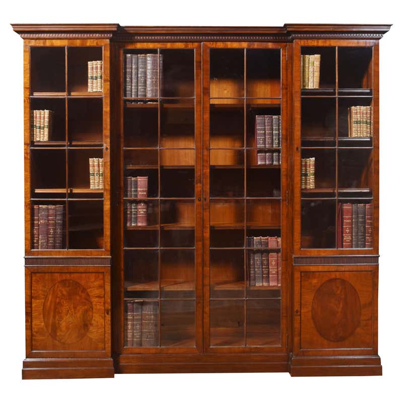Carved Lion Head Mahogany Locking Glass Door Bookcase Bookshelf at ...