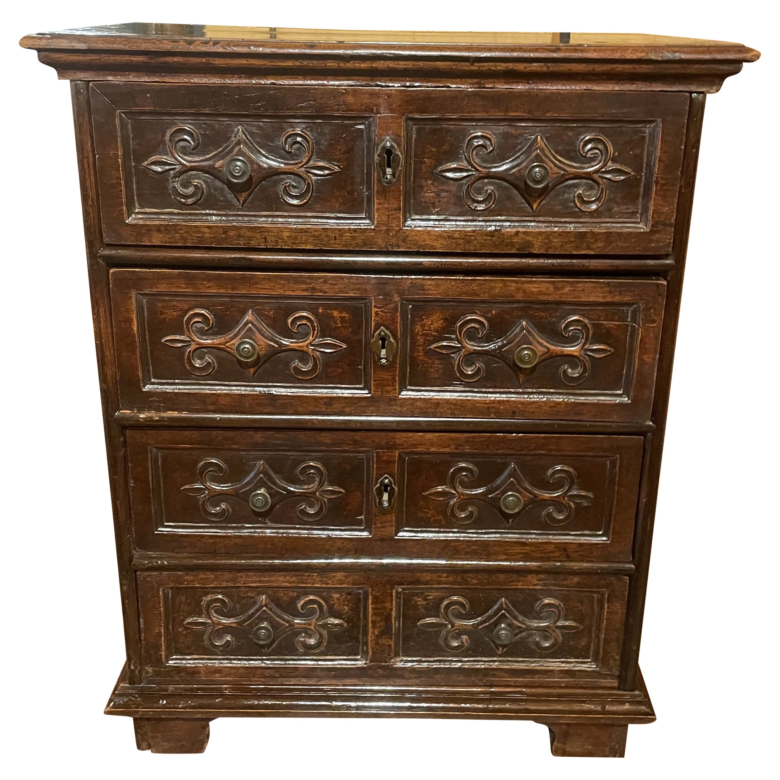 Small Italian Walnut Chest Of Drawers-17th Century For Sale