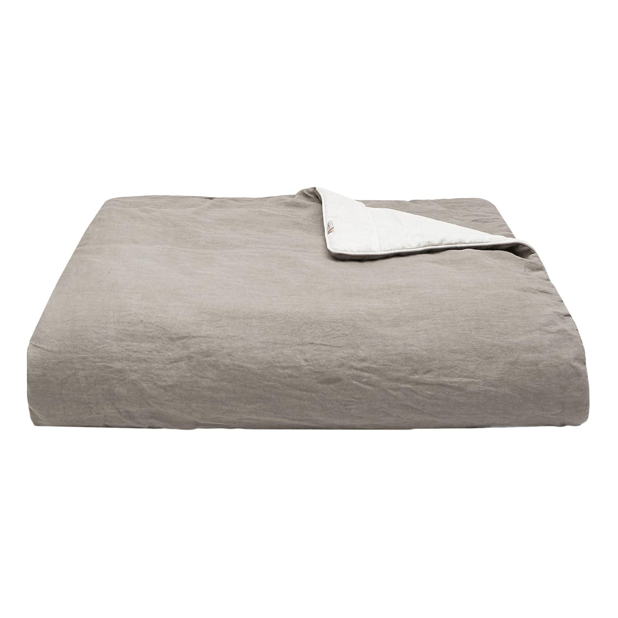 Taupe Gray Linen Blanket with Piping For Sale