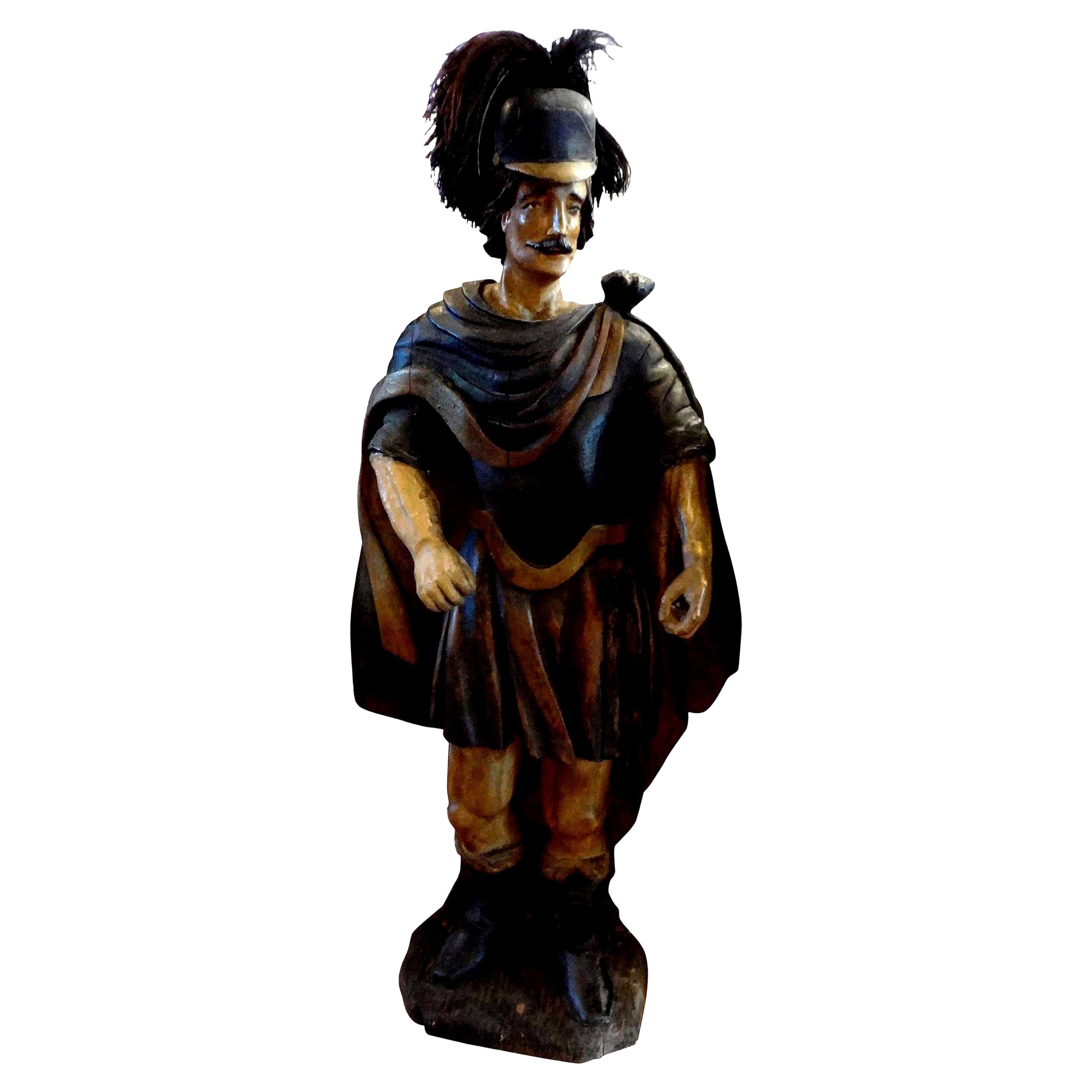 18th Century, Spanish Conquistador Carved Wood Figure