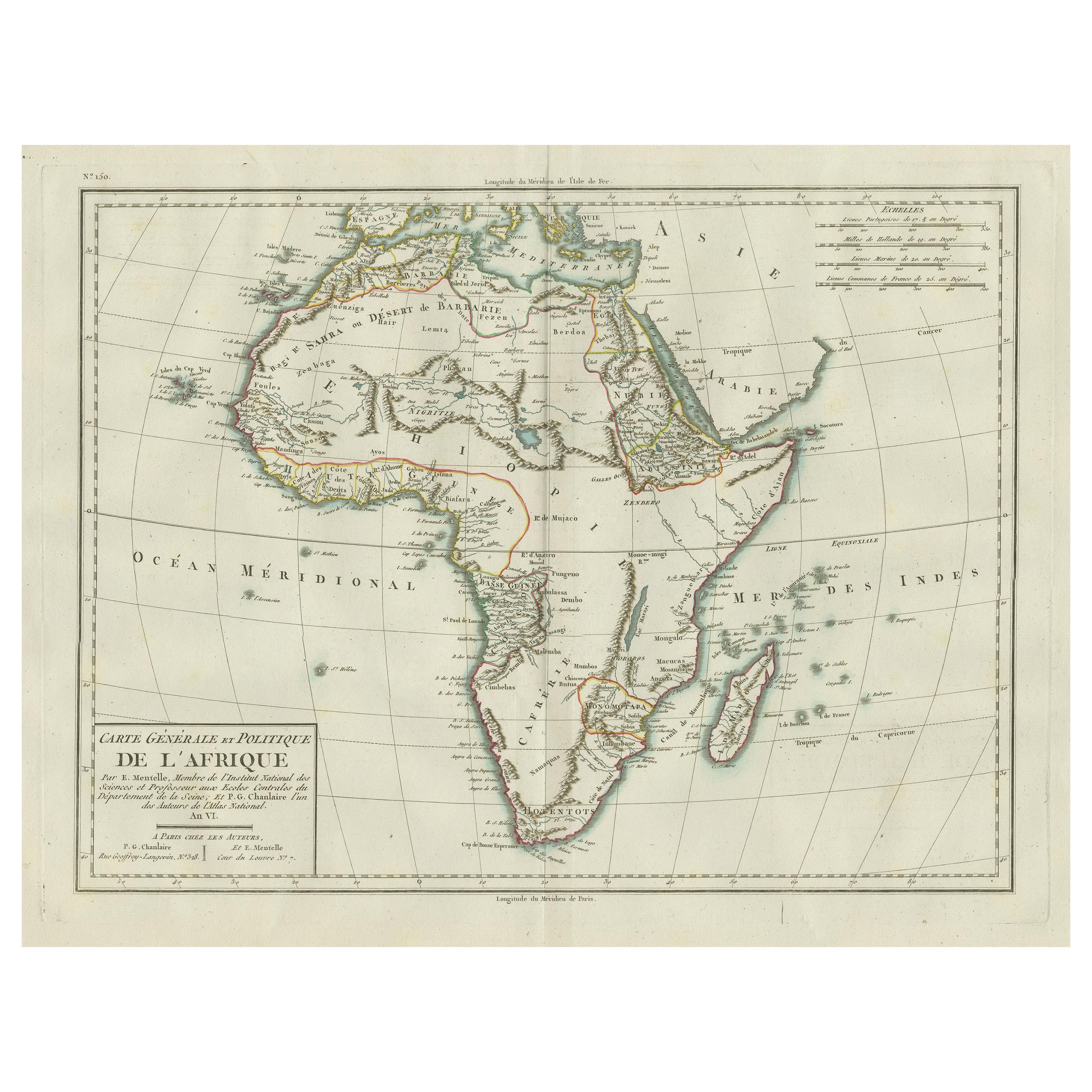 Carte ancienne d'Afrique avec des chaînes de montagnes et autres détails