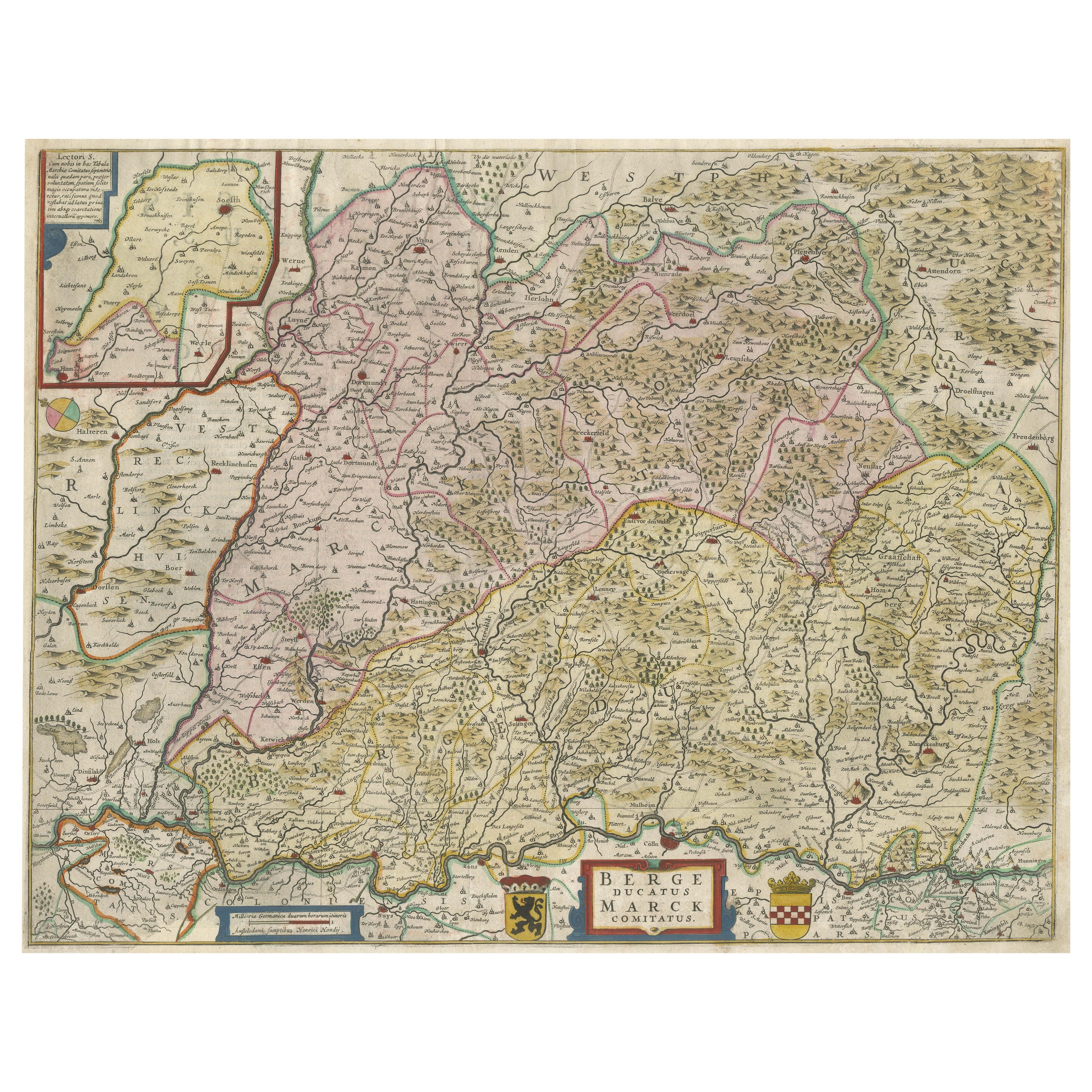Antique Map of the region of Lennep, Blankenburg and Dortmund, Germany For Sale