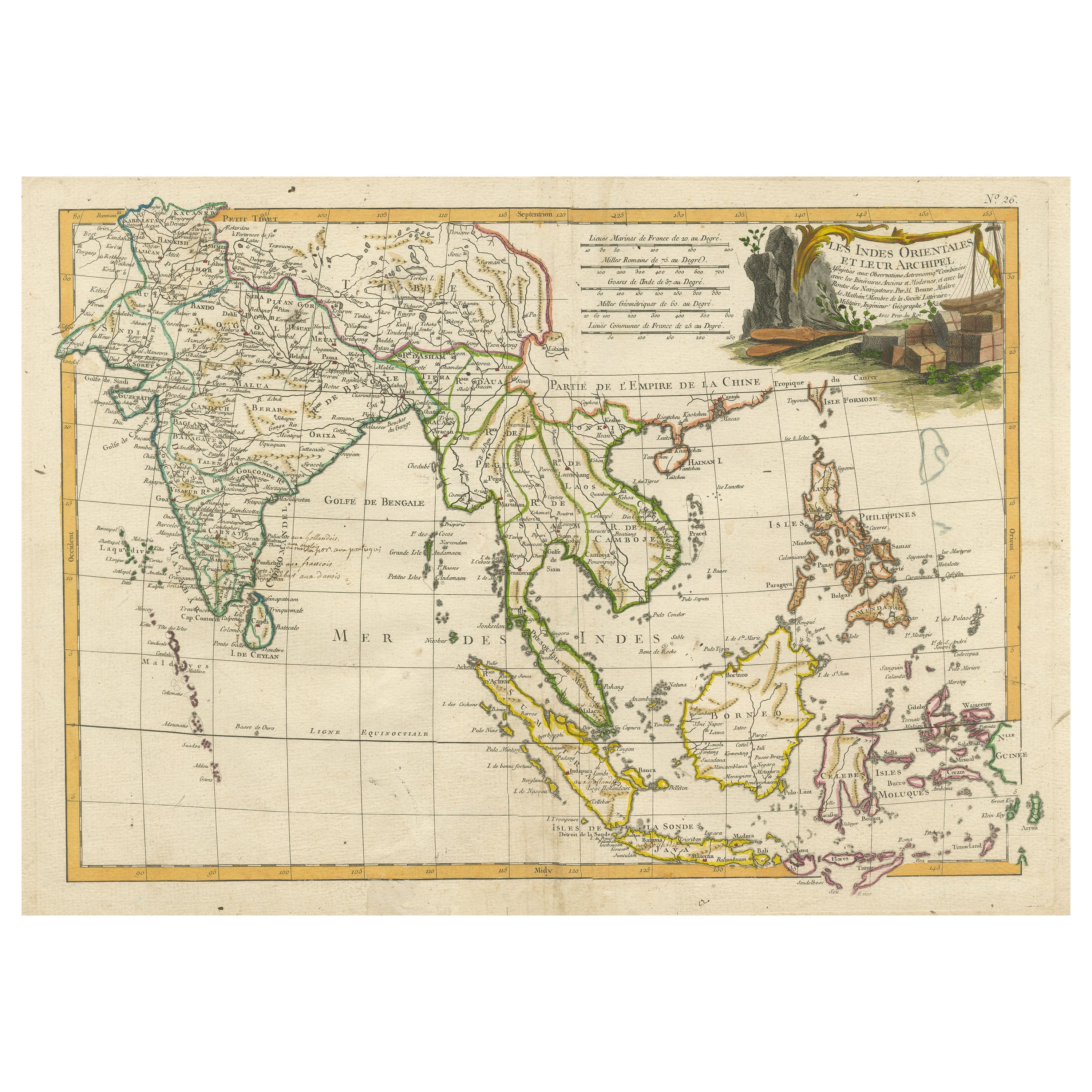 Antique Map of Southeast Asia with Decorative Allegorical Cartouche
