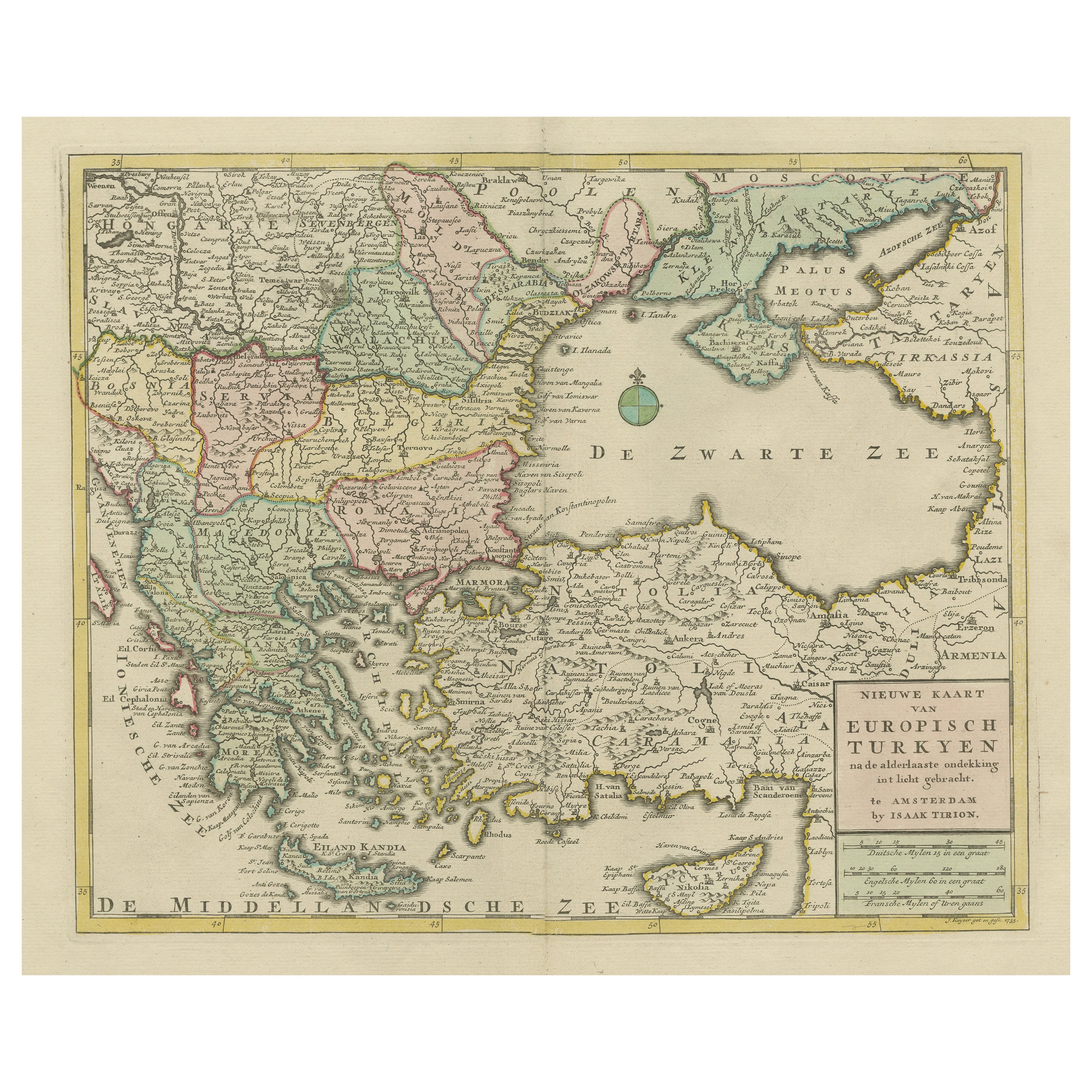 Antique Map of Greece, Turkey and surroundings with original coloring