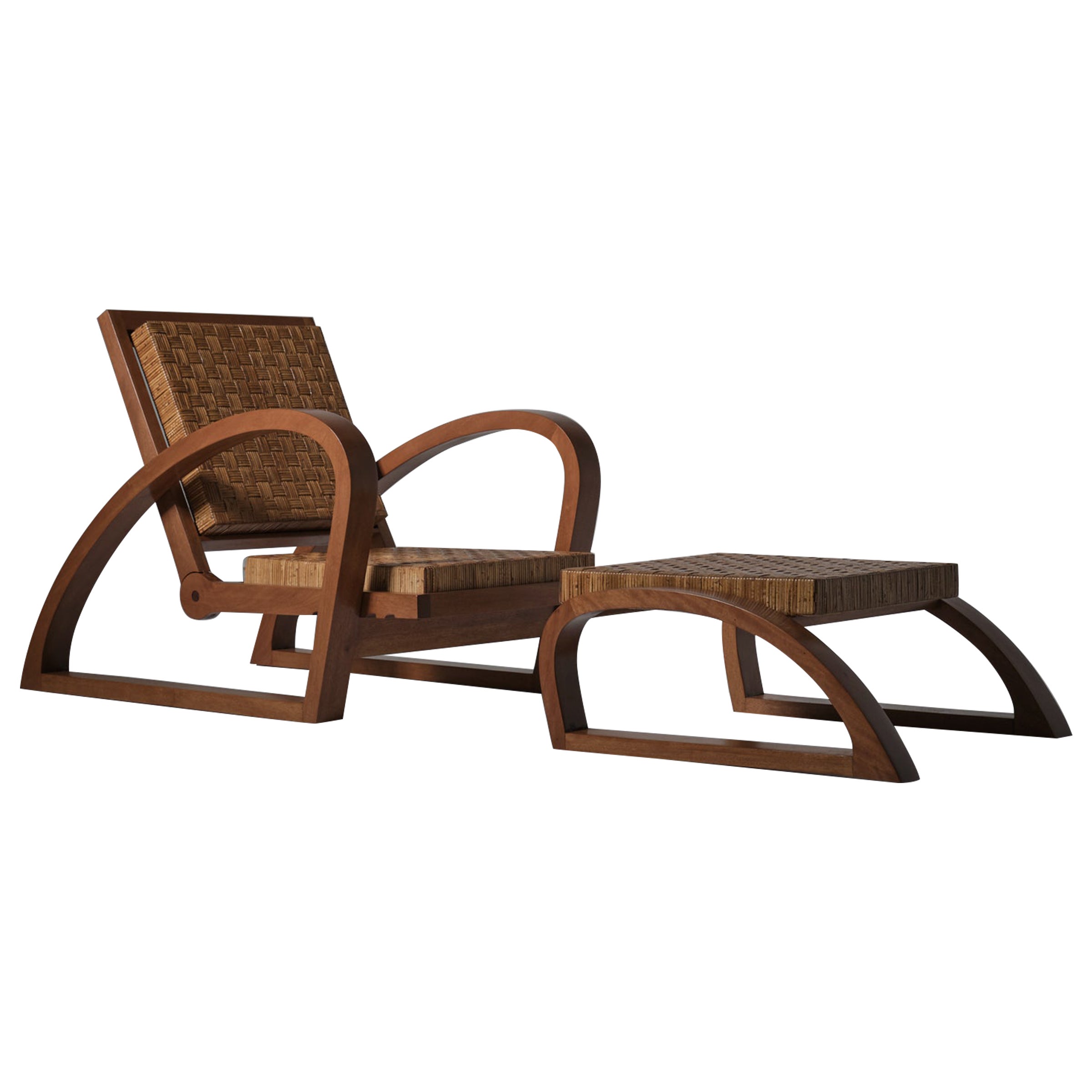 Francis Jourdain lounge chair and footstool, France 1920s For Sale