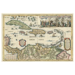 Antique Map of the West Indies with a view of Merchants