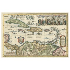 Antique Map of the West Indies with a view of Merchants