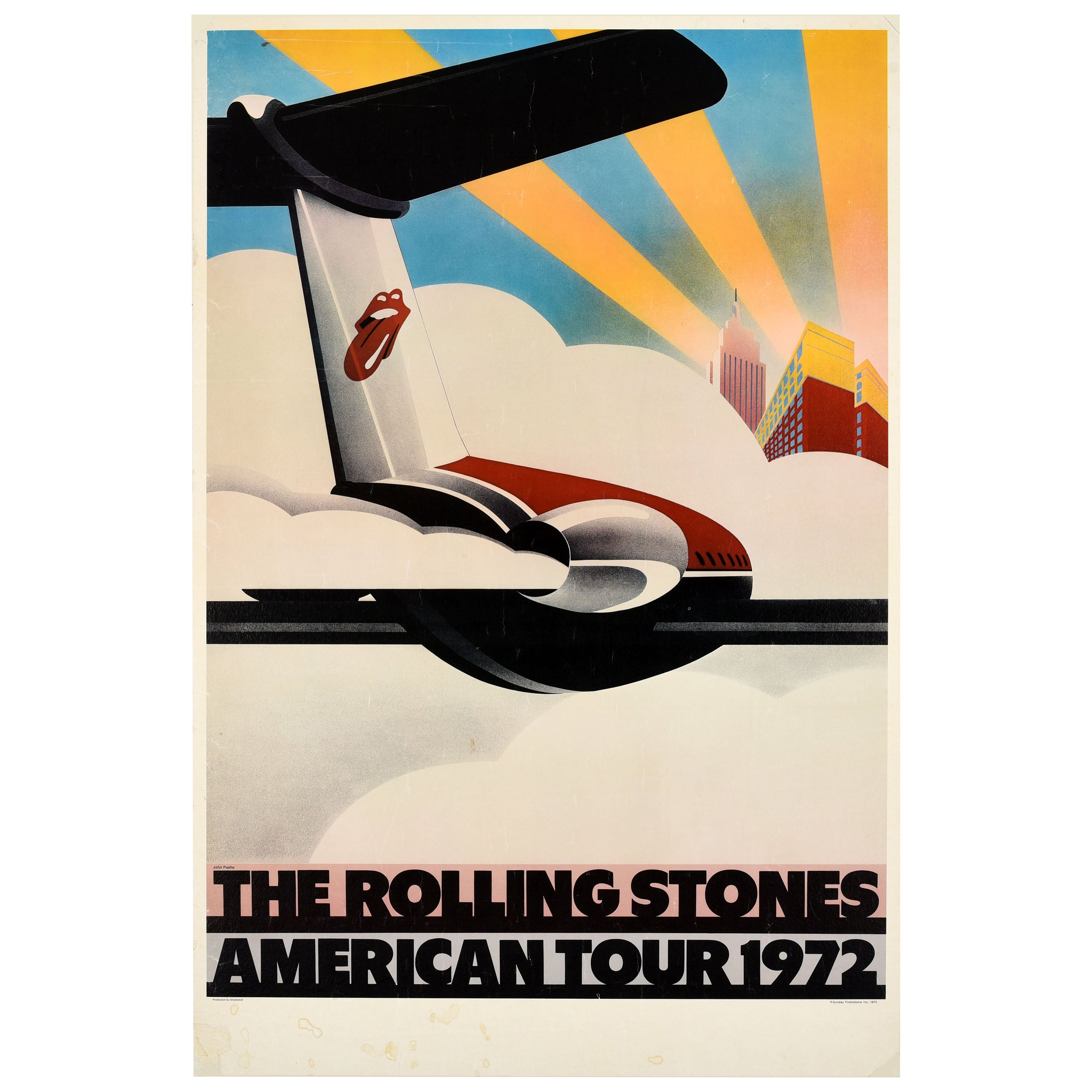 Affiche de concert vintage d'origine des Rolling Stones, tournée américaine 1972 Pashe