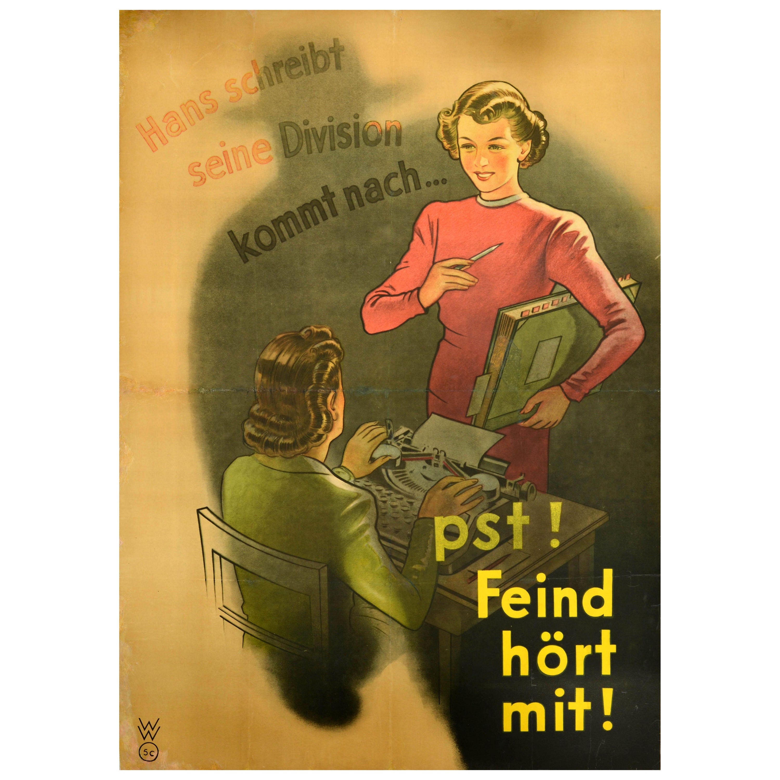 Original Vintage-Poster aus dem Zweiten Weltkrieg, „The Enemy Is Listening Careless Talk Secretary“, Sekretär im Angebot