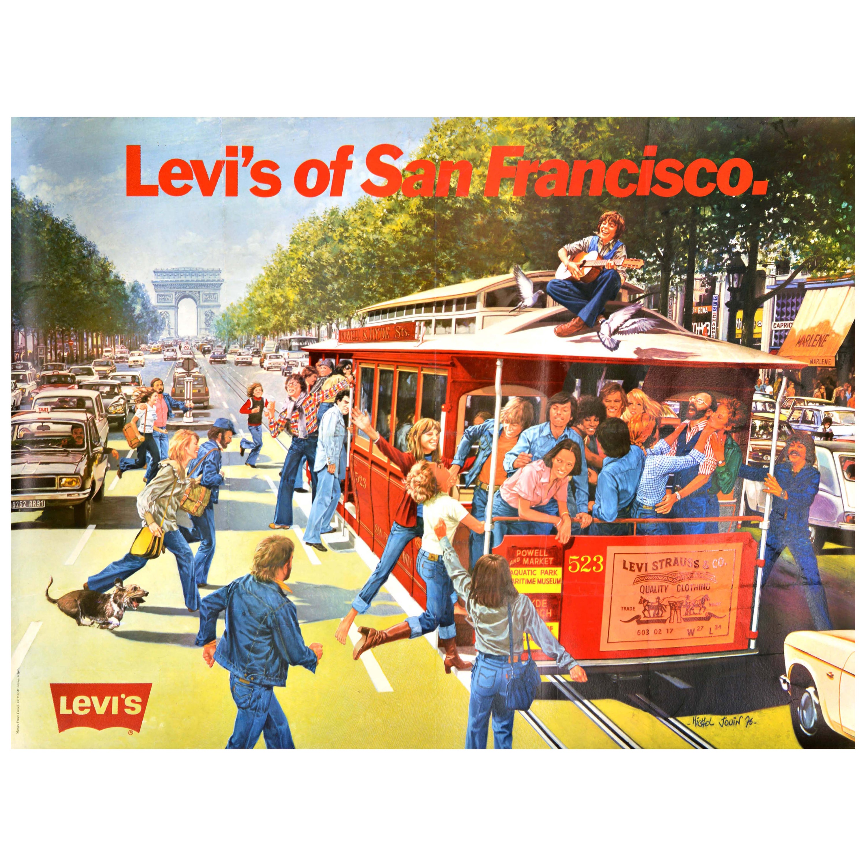 Original Vintage-Werbeplakat Levis Of San Francisco Jeans Denim für Mode, Vintage