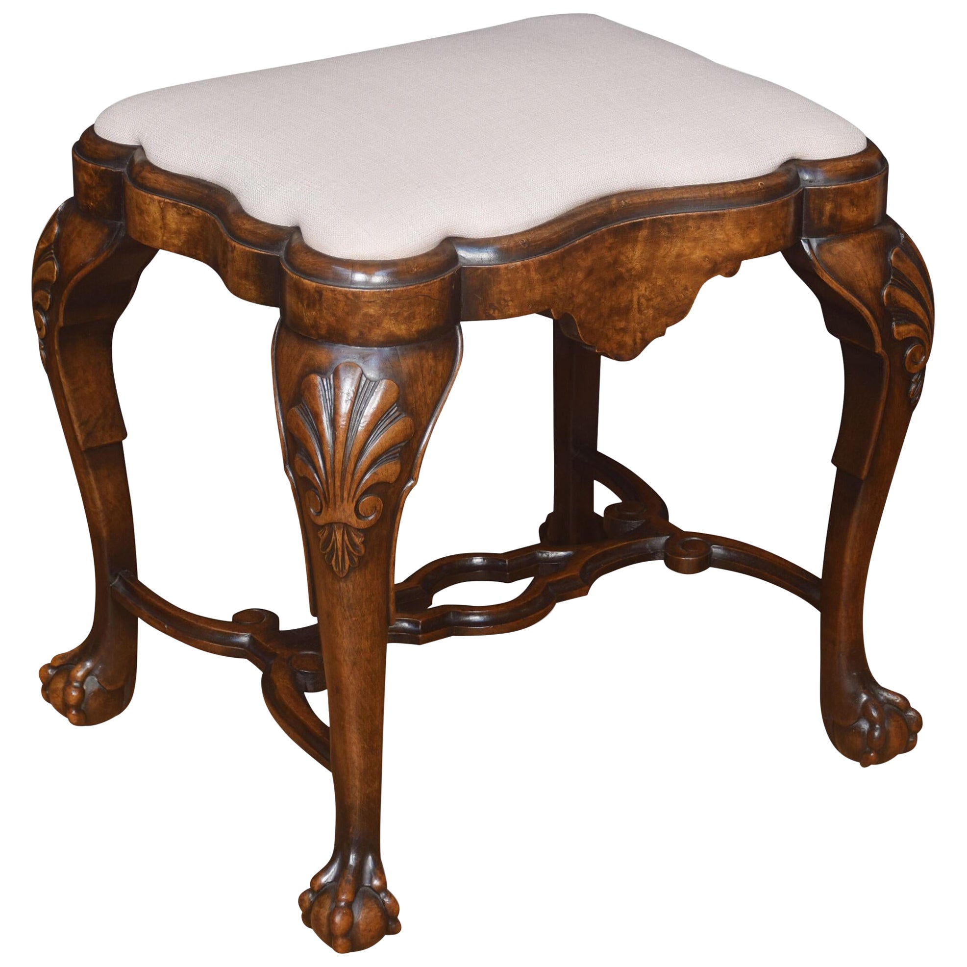 Carved walnut stool For Sale