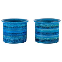 Aldo Londi for Bitossi. Pair of large ceramic planters in turquoise and blue