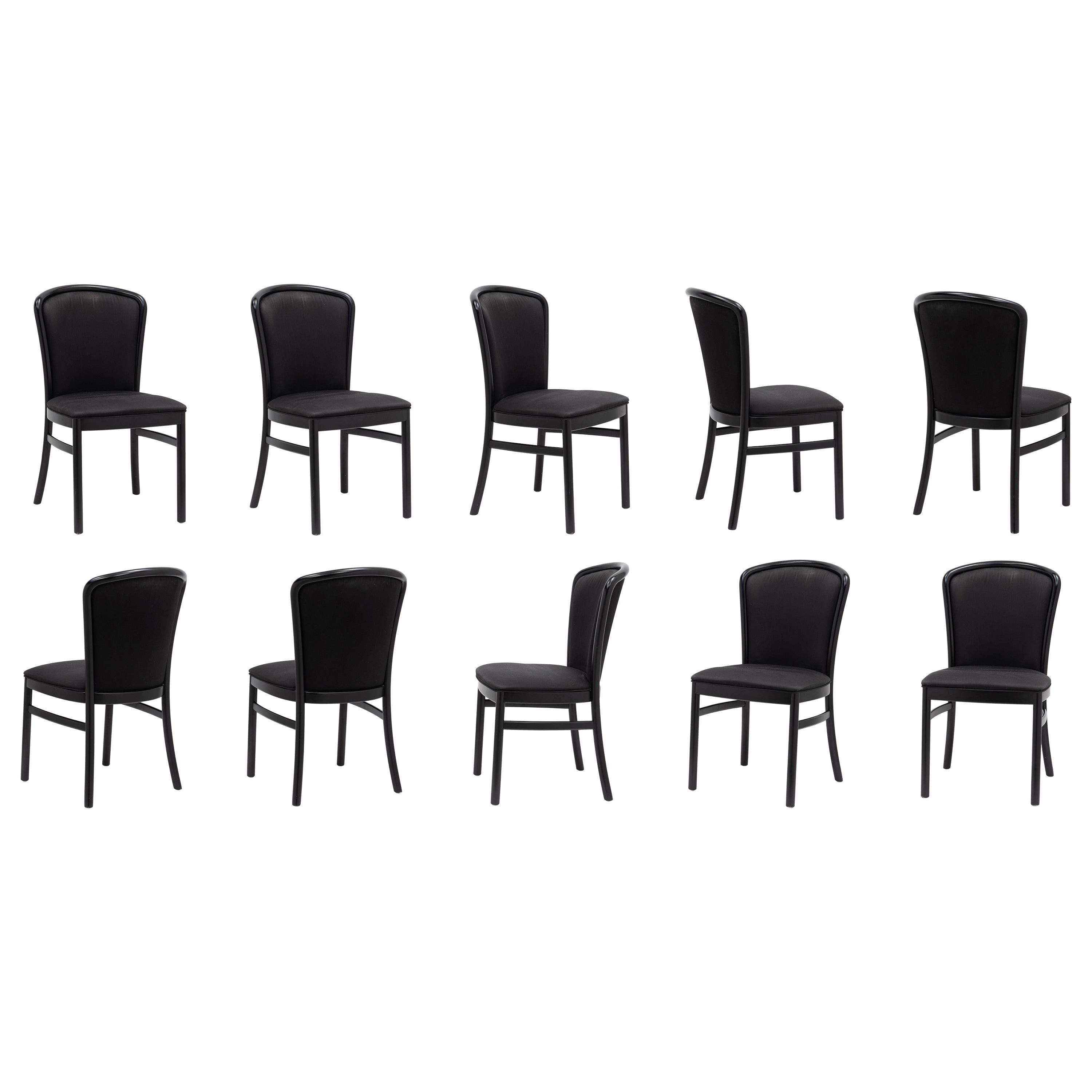 Chaises de salle à manger postmodernes italiennes en laque noire Tonon Ello - un ensemble de dix