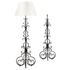 Antique A pair of Spanish 19th century wrought iron standard lamps 