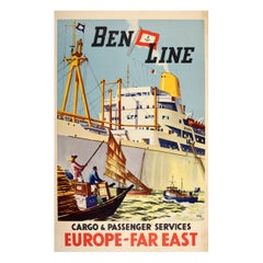 Original Retro Travel Advertising Poster Ben Line Shipping Europe Far East