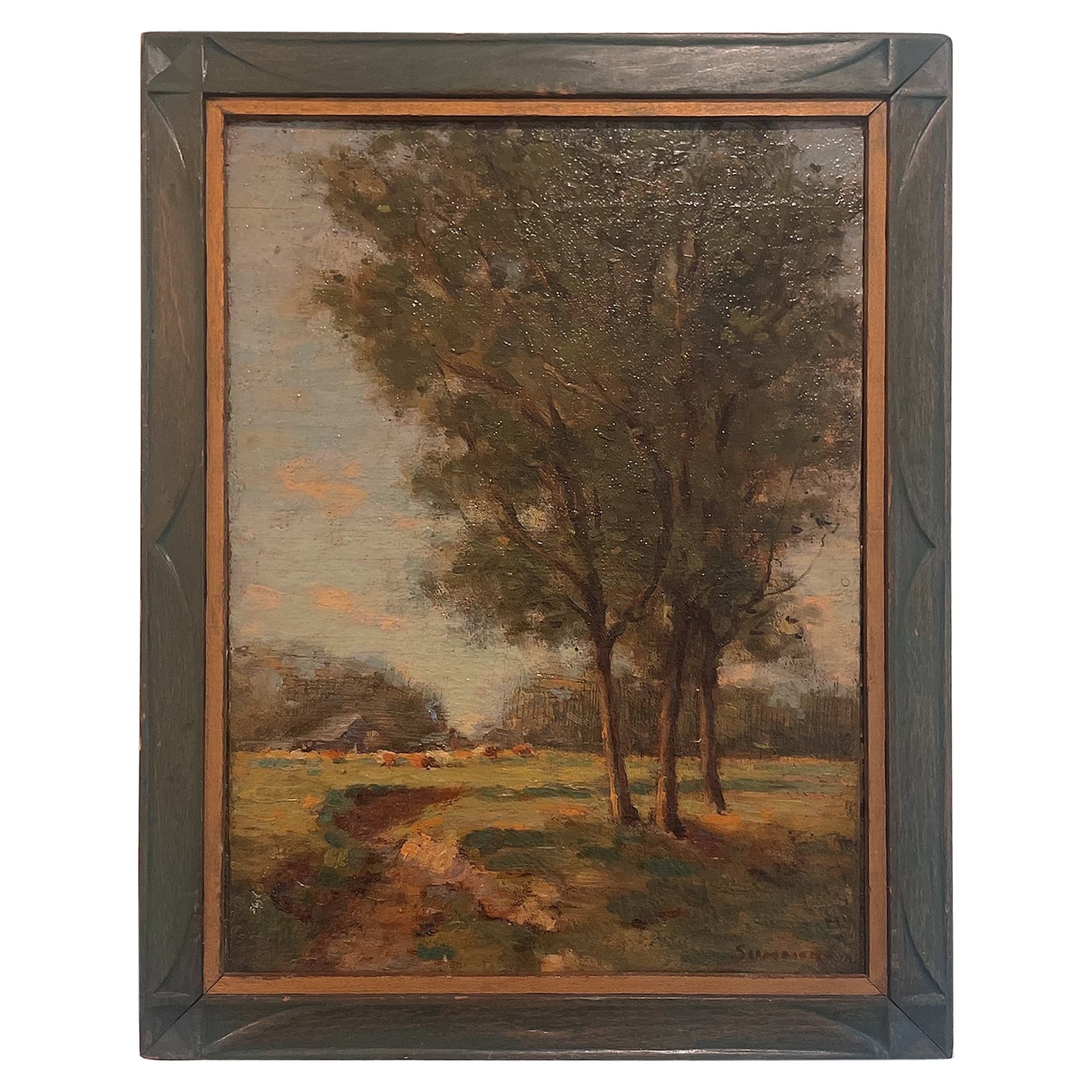 Early 20th Century American Impressionist Landscape Original Oil Painting Signed For Sale