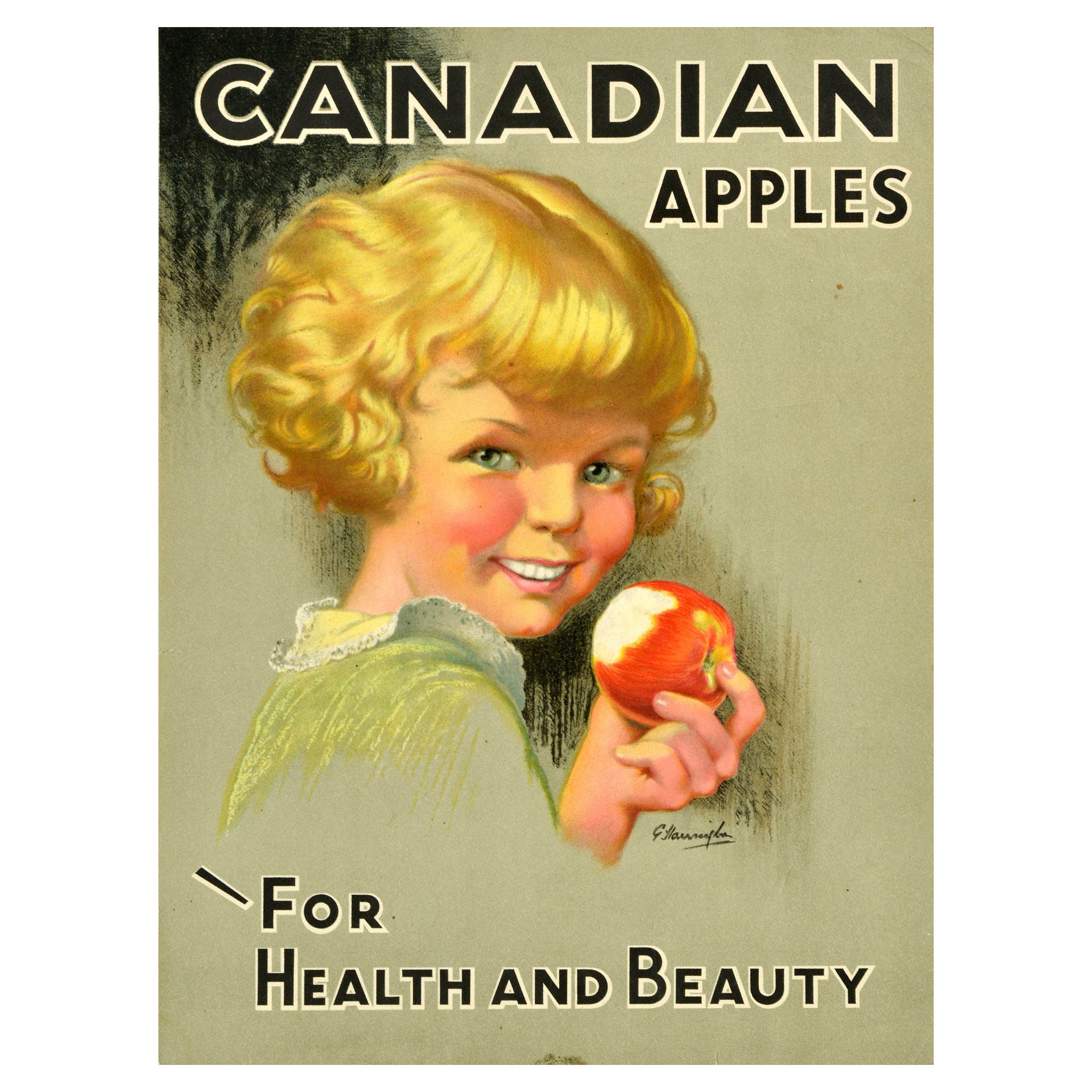 Original Vintage Food Advertising Poster Canadian Apples For Health Beauty Fruit For Sale