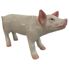 Mid 20th Century Used French Butcher Style Pig Crackle Design Ceramic Sculptu