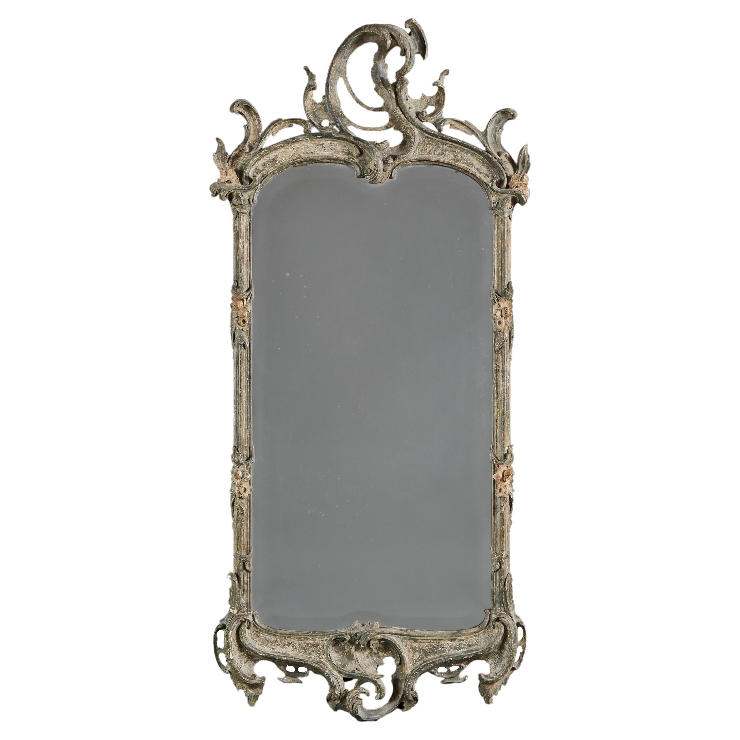 A mid 18th century painted rococo pier mirror  For Sale