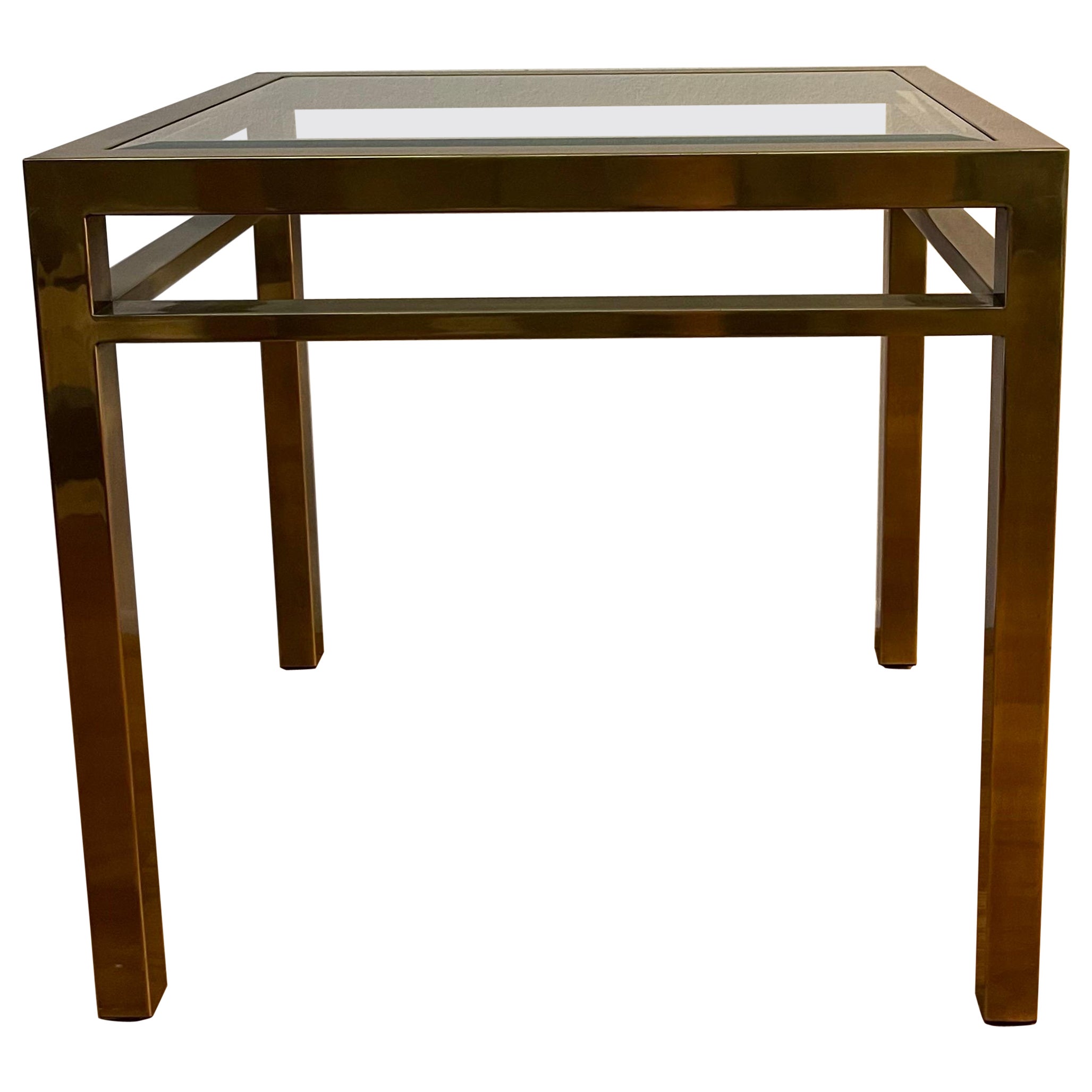 Table d'appoint en laiton bruni avec plateau en verre, années 1970