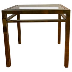 Retro 1970s Burnished Brass Glass Top Side Table