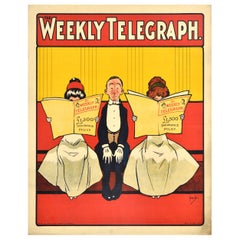 Original Antique Newspaper Advertising Poster The Weekly Telegraph Insurance