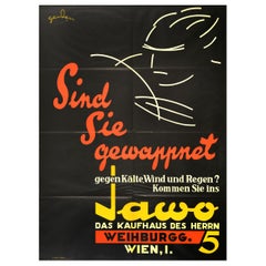 Original Vintage Fashion Advertising Poster Jawo Gentlemens Department Store