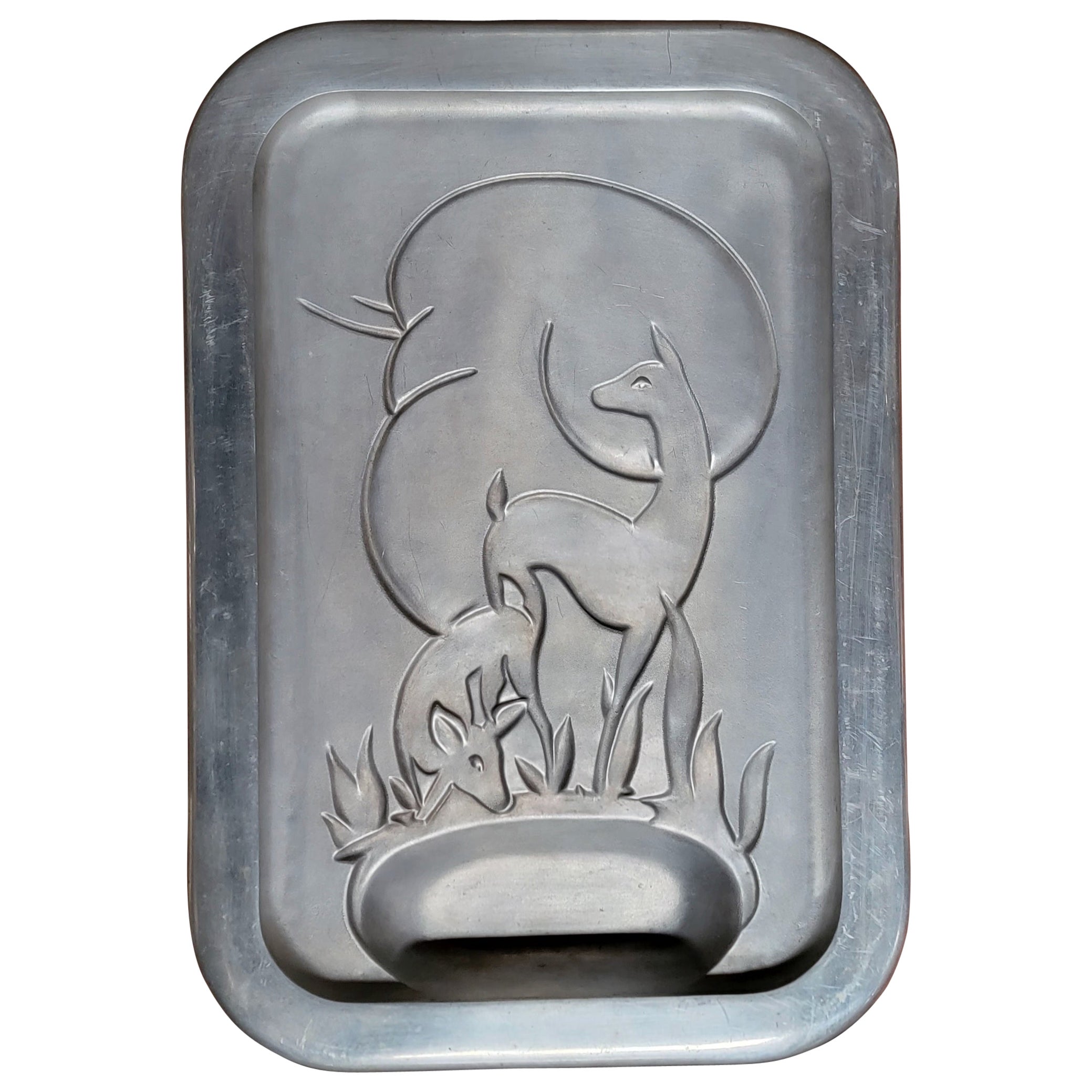 Art Deco Gazelle Aluminum Serving Platter by Griswold For Sale