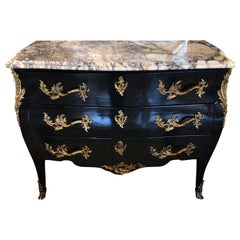 Moviestar Hollywood Regency Black Chest of Drawers with Gorgeous Marble Top