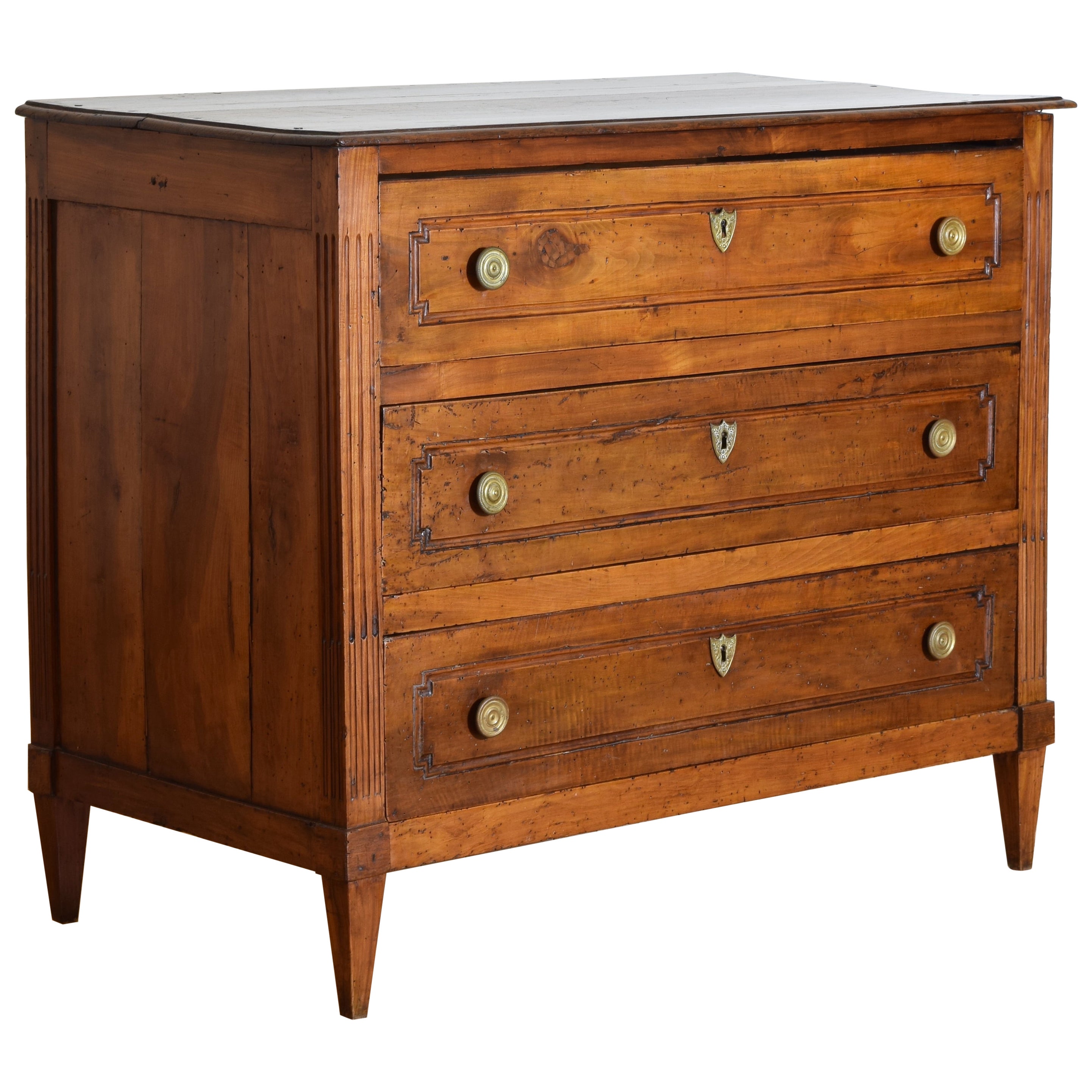French Louis XVI 3-Drawer Commode in Carved Walnut, ca. 1780