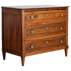 French Louis XVI 3-Drawer Commode in Carved Walnut, ca. 1780