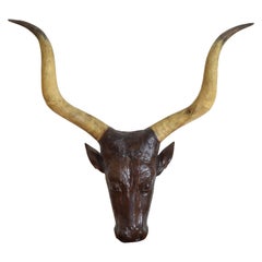 Antique French Significantly Large & Expertly Carved Walnut Cow Head, 2nd half 19th cen.