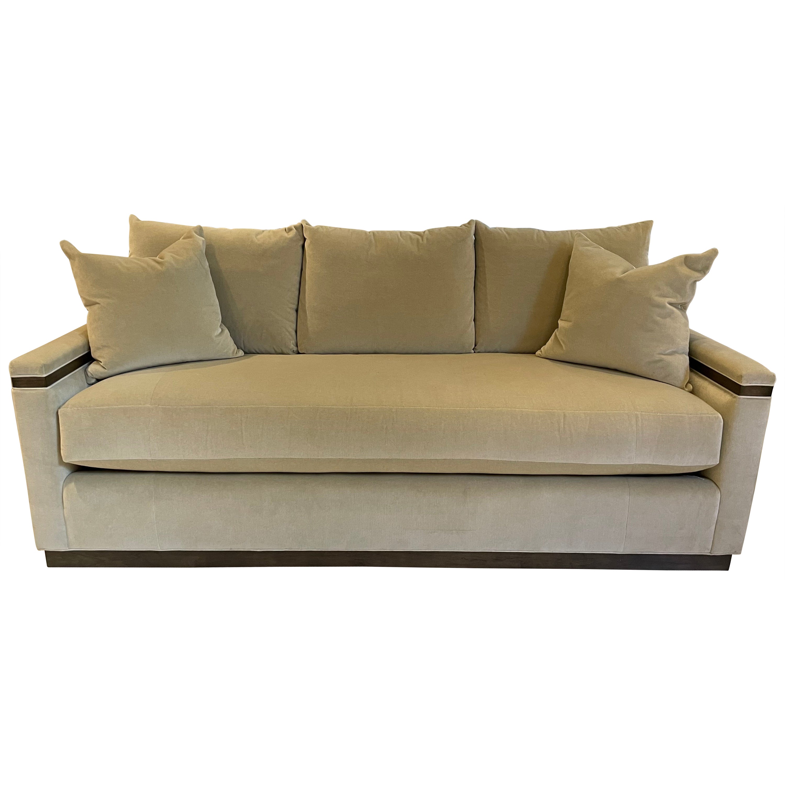 Vanguard Envision Sofa in a Taupe Faux Mohair Velvet For Sale